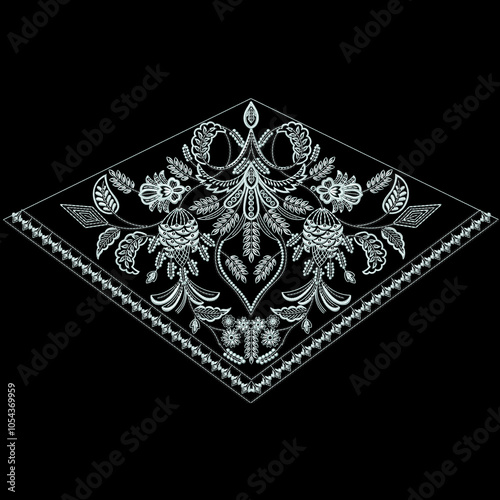 A beautiful embroidery motif design for textile print on fabric. photo