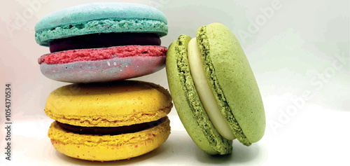 Delicious macaroon cakes isolated. Bright macarons vector background. Sweet background. Multi-colored round cookies and cakes. Bright background.