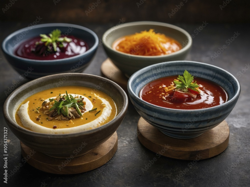 Gourmet Soup Bowls: Pumpkin, Tomato, and Beetroot Delights Gourmet Soup Bowls: Pumpkin, Tomato, and Beetroot Delights