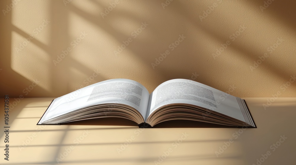 Open Book on Beige Surface with Window Light Open Book on Beige Surface with Window Light