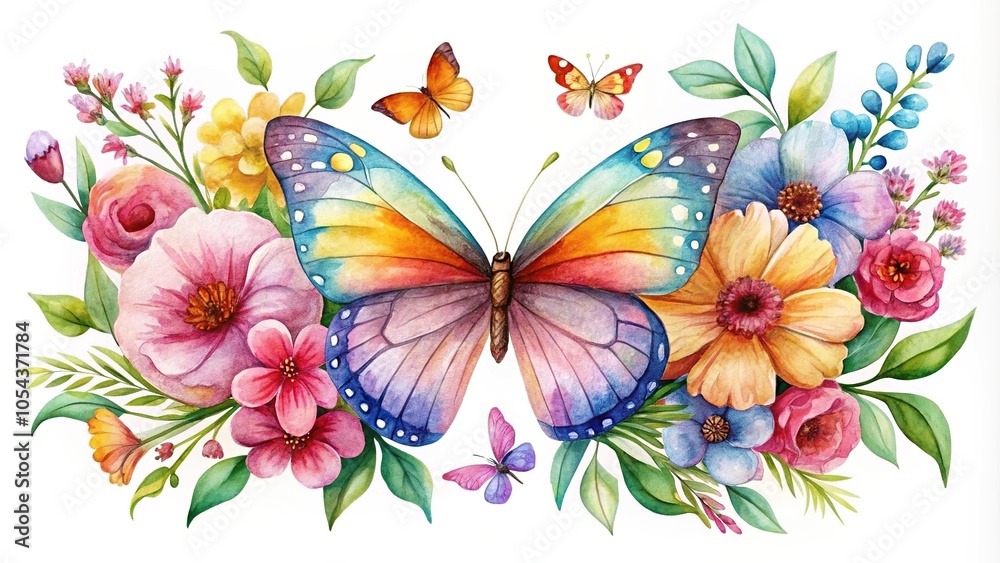 Watercolor butterfly and flower clipart Watercolor butterfly and flower clipart