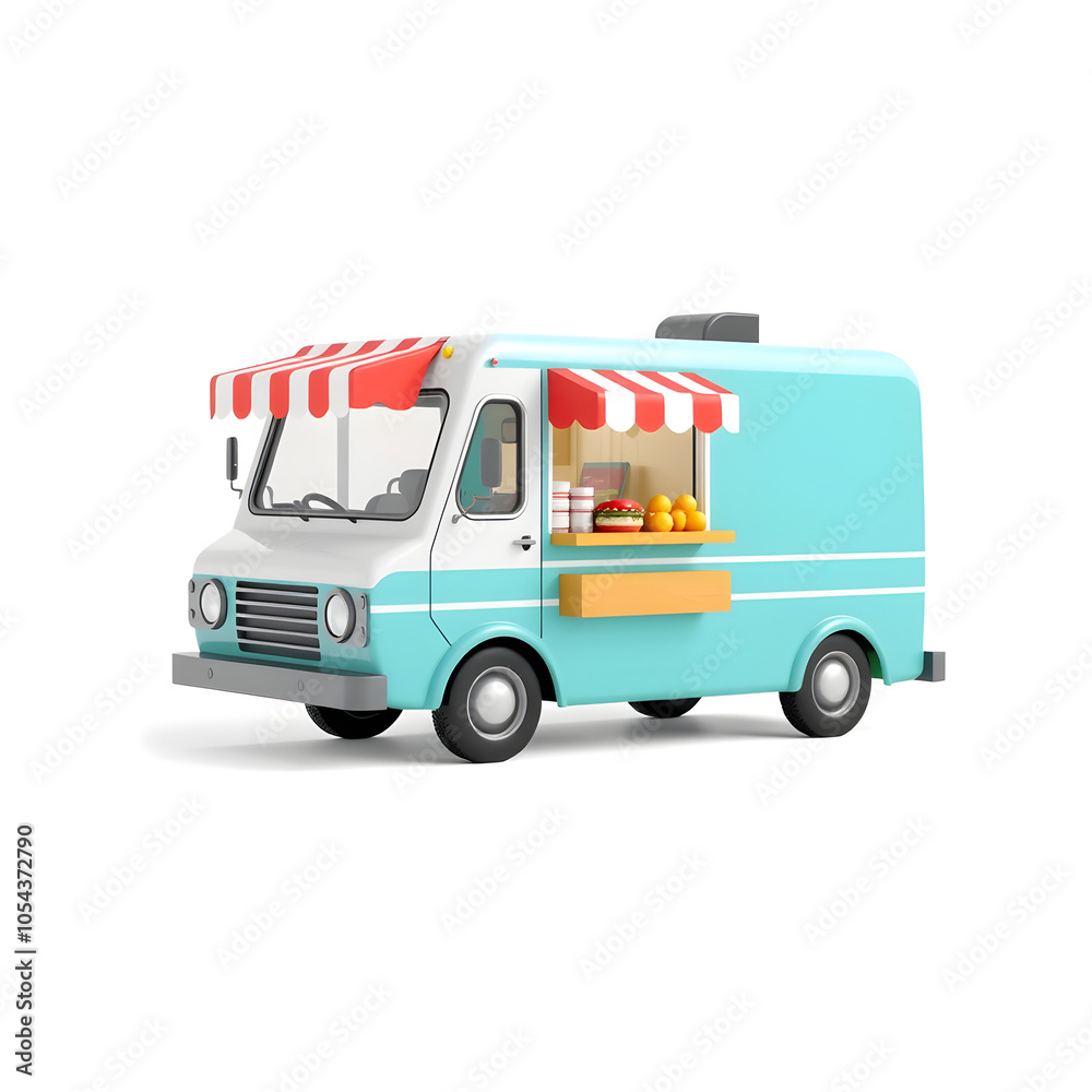 cute 3d food truck isolated on white background. Generative AI cute 3d food truck isolated on white background. Generative AI