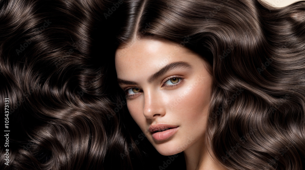 The image is a portrait of a woman with long, wavy brown hair and a fair complexion. Her makeup is natural and she has a subtle glint in her eye. The image is a portrait of a woman with long, wavy brown hair and a fair complexion. Her makeup is natural and she has a subtle glint in her eye.