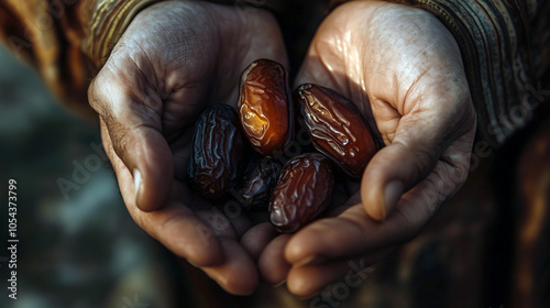Hands Holding Dates for Iftar with Warm Inviting Lighting