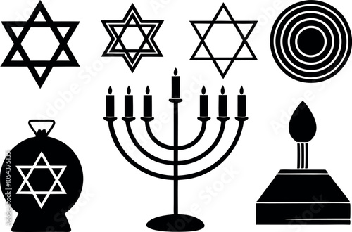 Minimalist Holiday Decor Menorah, Dreidel, and Star of David Silhouettes