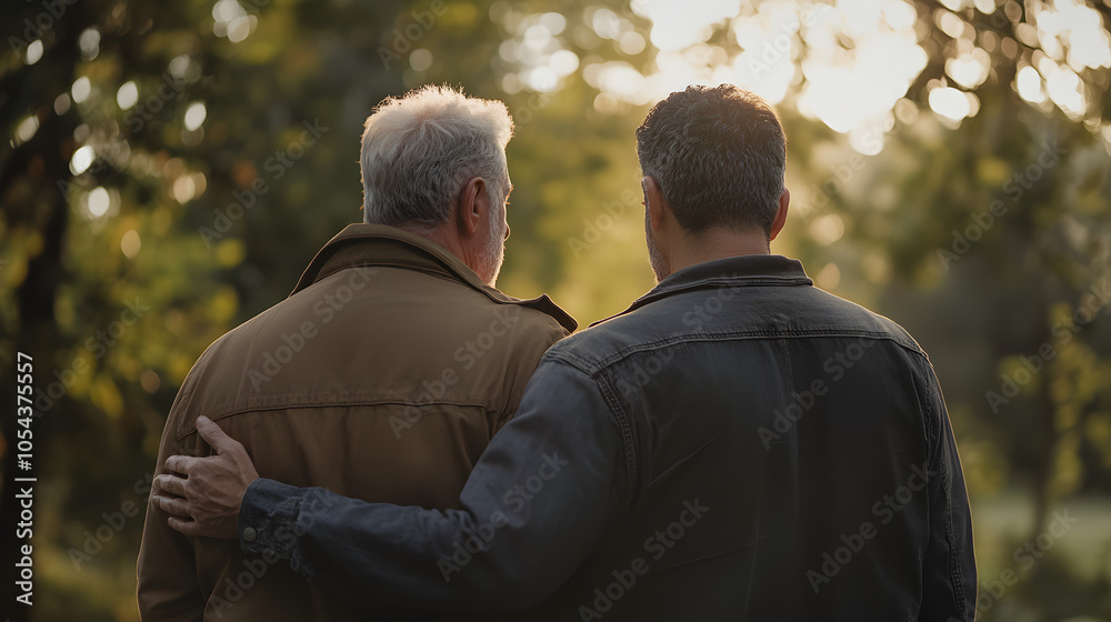 Fototapeta premium Supportive Embrace Between Older and Younger Man