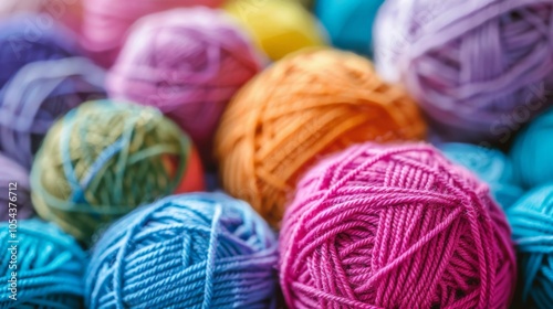 Set of colorful yarn balls, emphasizing knitting and crafts