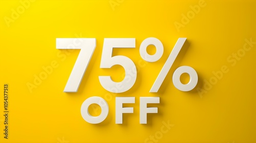 White '75% OFF' Promotional Sign on a Yellow Background with Copy Space