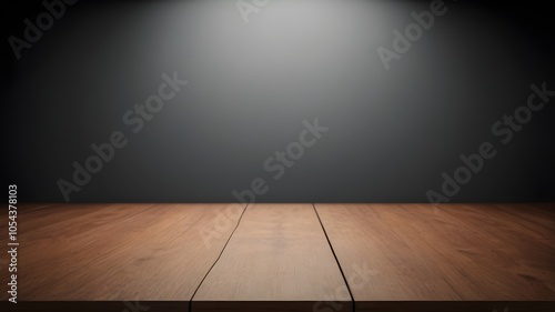 old wood table with blurred concrete block wall in dark room background, website and wallpaper design
