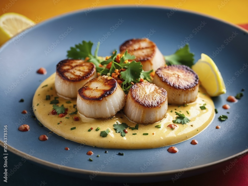 Seared Scallops with Lemon Sauce - Gourmet Food Photography Seared Scallops with Lemon Sauce - Gourmet Food Photography