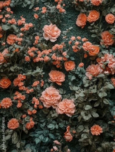 Pink Roses Blooming on a Lush Green Wall