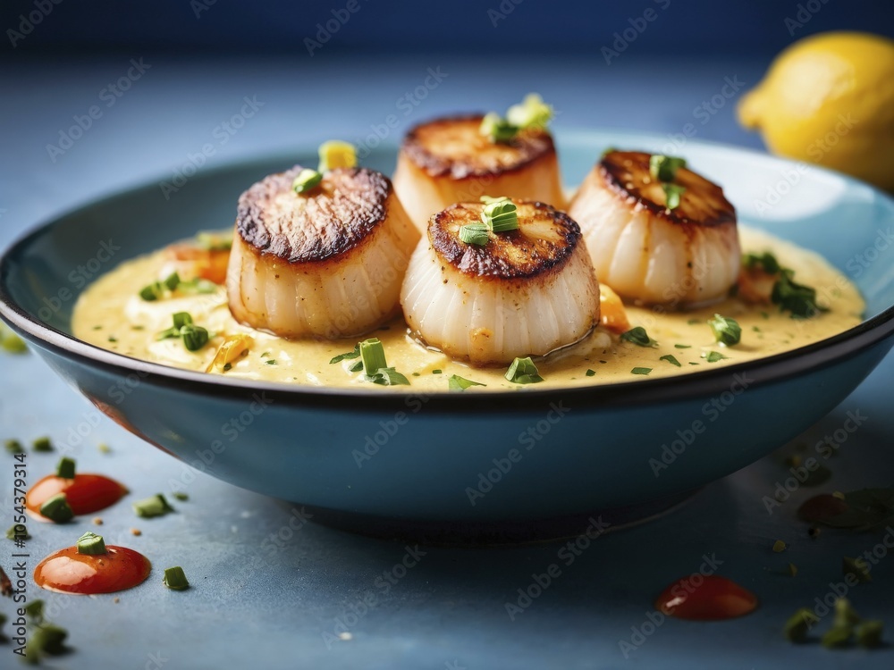 Seared Scallops with Creamy Sauce - Gourmet Seafood Dish Seared Scallops with Creamy Sauce - Gourmet Seafood Dish