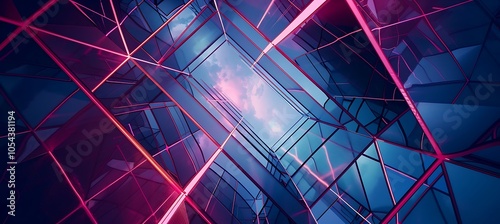 A Pink Geometric Background Featuring Cubic Lettice Structure with Glossy Look photo