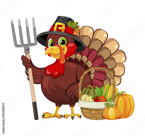 Thanksgiving greeting card with a turkey bird