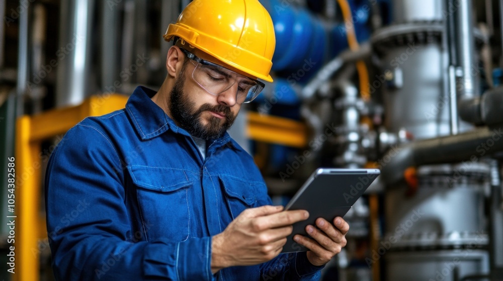 Technician configuring a smart factory system using Internet of Things (IoT) technology, symbolizing the future of interconnected manufacturing Technician configuring a smart factory system using Internet of Things (IoT) technology, symbolizing the future of interconnected manufacturing