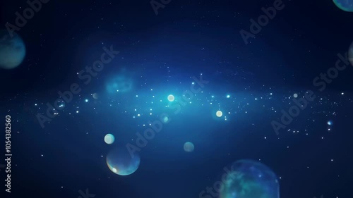 A cluster of glowing orbs in varying sizes, floating in a dark, atmospheric environment. Bokeh lights, abstract pattern. Spheres, bubbles.