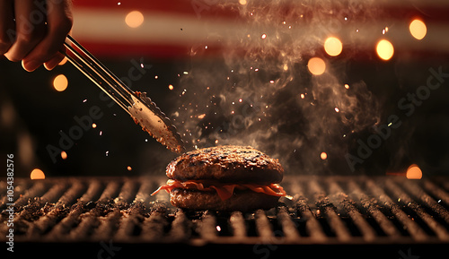 Flame-Grilled Perfection: Juicy Burger on the Grill , AI GENERAT photo