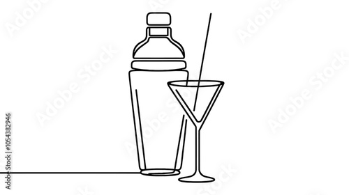 One continuous line illustration of a cocktail shaker, isolated on white background.