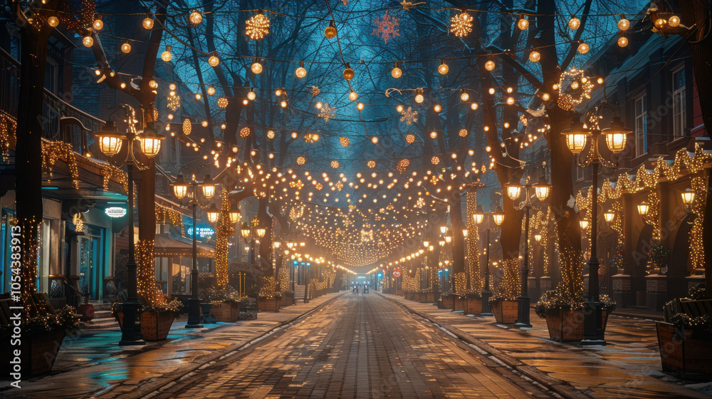 Festive decoration on the street in winter. Festive decoration on the street in winter.