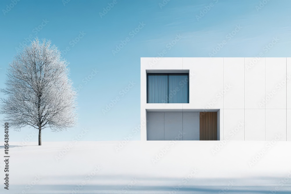 Snowcovered modern architecture, minimalist design, stark shadows, desolate, greyscale, photorealism Snowcovered modern architecture, minimalist design, stark shadows, desolate, greyscale, photorealism