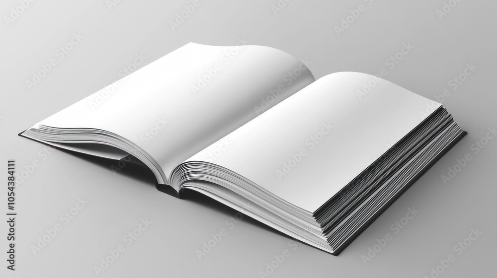 Open Blank Book with Black Binding on a Gray Background Open Blank Book with Black Binding on a Gray Background