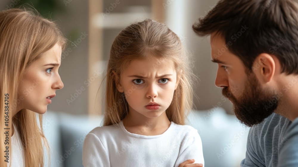 Parents arguing while their child watches from the corner, highlighting the emotional strain family conflicts place on children Parents arguing while their child watches from the corner, highlighting the emotional strain family conflicts place on children