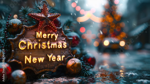 Festive decoration on the street in winter.