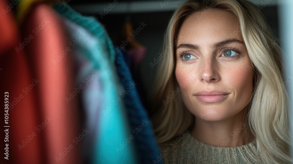Woman sorting through her closet to declutter, representing the ongoing process of maintaining organization in daily life
