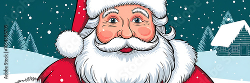 Cheerful Santa Claus with red suit and white beard in snowy winter landscape  perfect for Christmas and holiday designs   