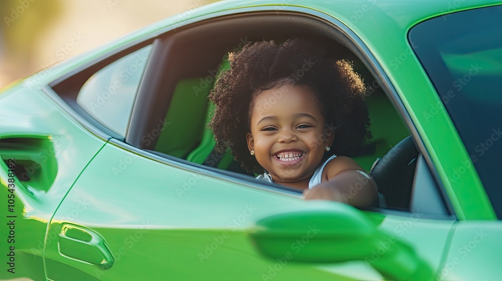 A joyful summer road trip with a happy mother and daughter enjoying their adventure in a vibrant green car A joyful summer road trip with a happy mother and daughter enjoying their adventure in a vibrant green car