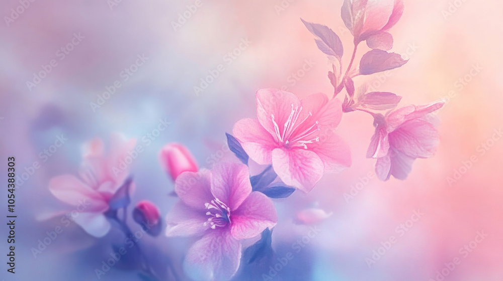 A dreamy soft-focus composition of delicate pink flowers, capturing their subtle elegance and grace amidst a pastel blend of calming colors. A dreamy soft-focus composition of delicate pink flowers, capturing their subtle elegance and grace amidst a pastel blend of calming colors.
