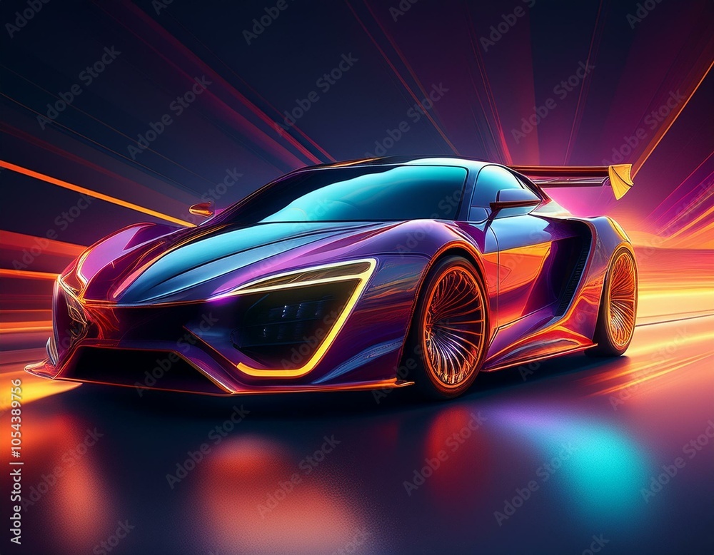 sports car on neon background sports car on neon background