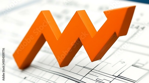 Transparent growth graph with blueprint markings, surrounded by digital technology symbols