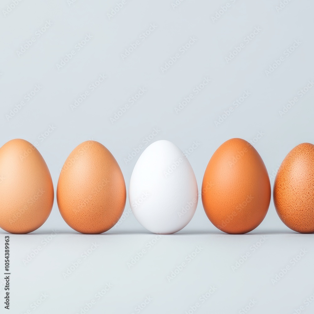 A row of eggs showcasing different colors and textures. A row of eggs showcasing different colors and textures.
