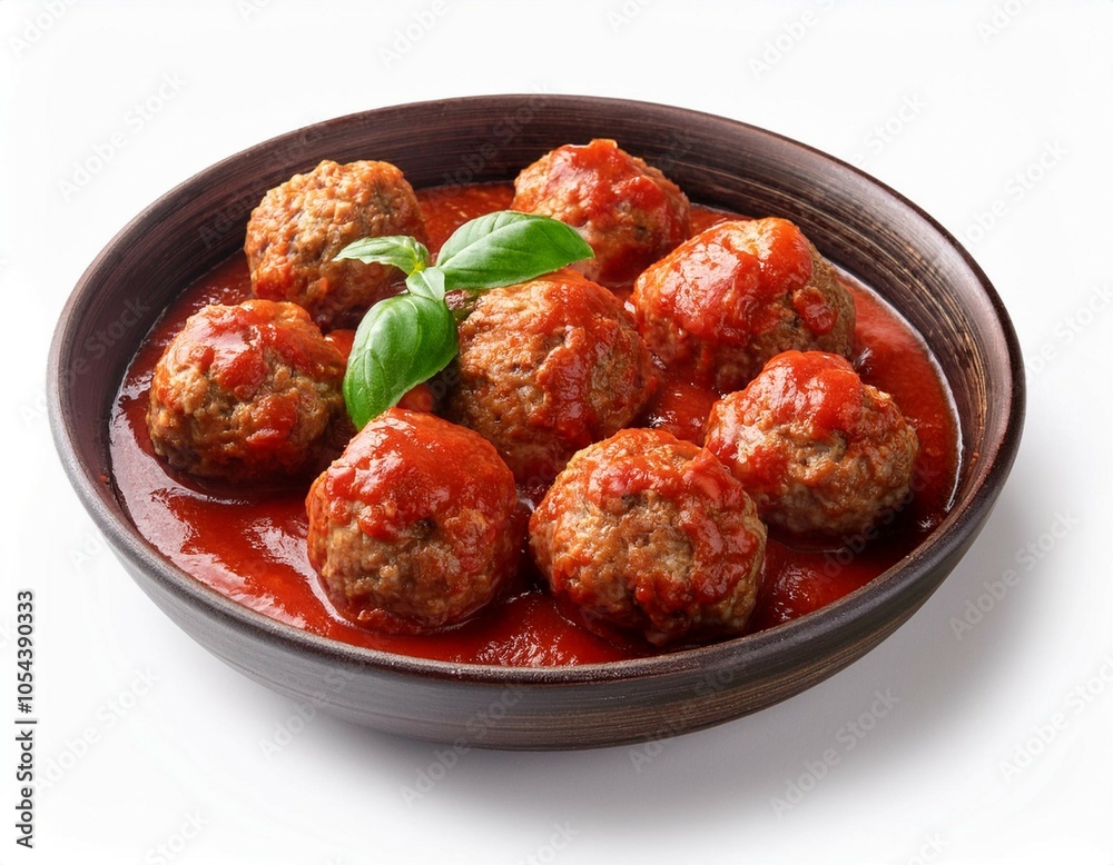 cooked meatballs with tomato sauce on the white background cooked meatballs with tomato sauce on the white background