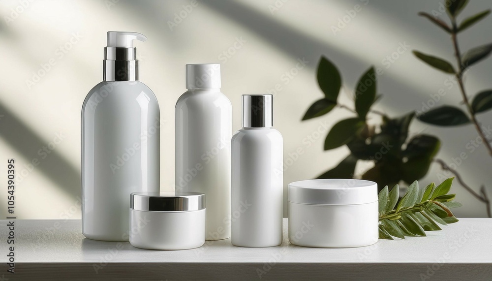 cosmetic products on the table white bottles and containers mock up scene cosmetic products on the table white bottles and containers mock up scene