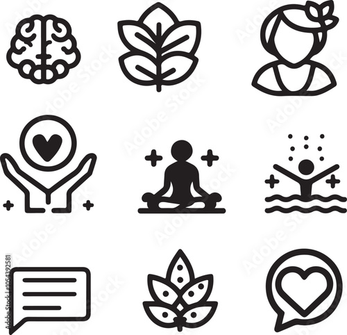 Yoga Health and Wellness Thin Line Icons set silhouette in vector illustration photo