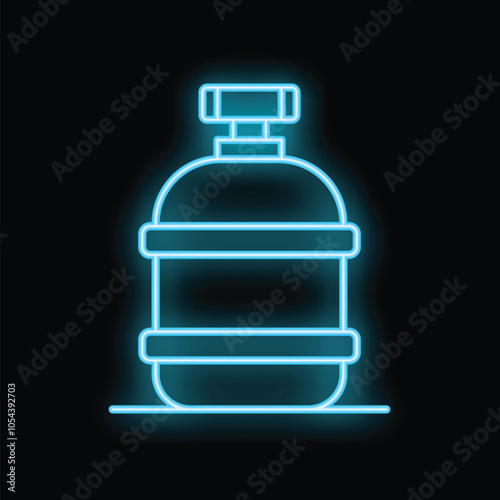 Glowing neon line camping gas cylinder icon isolated on black background. Vector illustration