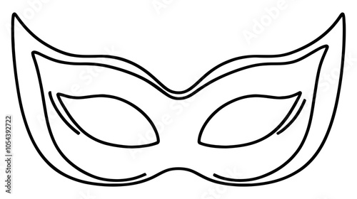 One continuous line illustration of a woman's masquerade mask, isolated on white background.