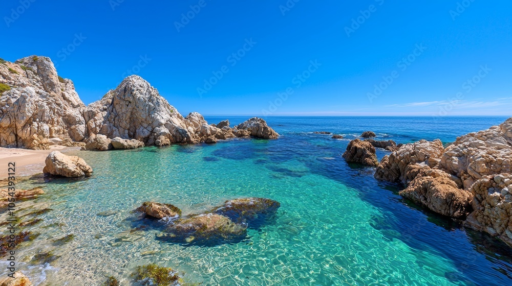 Serene Coastal Landscape with Clear Blue Waters Serene Coastal Landscape with Clear Blue Waters