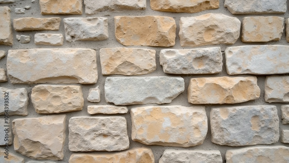Raw rustic limestone wall in soft beige and gray hues Raw rustic limestone wall in soft beige and gray hues