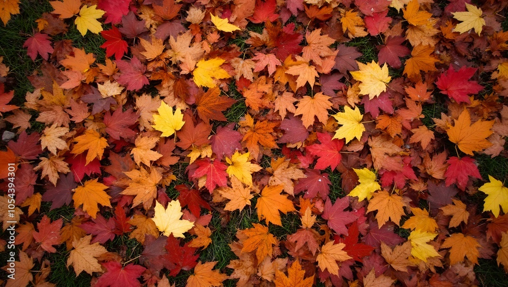 Vibrant autumn leaves blanket forest floor warm seasonal colors in red orange and yellow