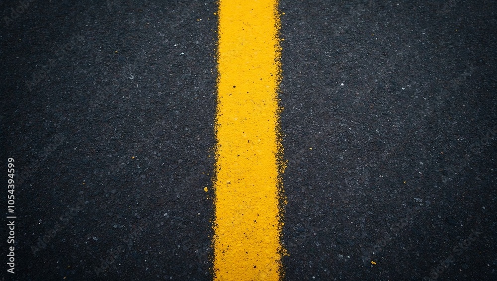 Fototapeta premium Vibrant yellow line on freshly painted black asphalt road