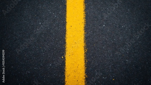 Vibrant yellow line on freshly painted black asphalt road