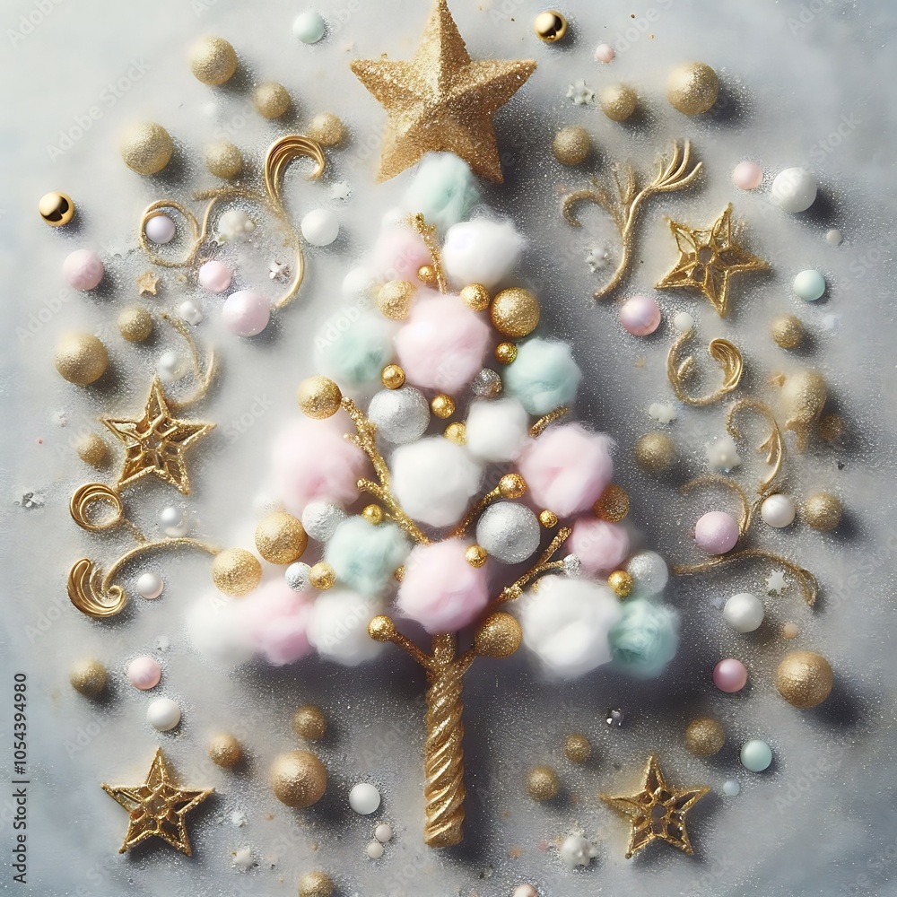 Shimmering Cotton Candy Tree, silver sparkle background with gold dusted cotton candy tree in pastel shades,generative ai Shimmering Cotton Candy Tree, silver sparkle background with gold dusted cotton candy tree in pastel shades,generative ai