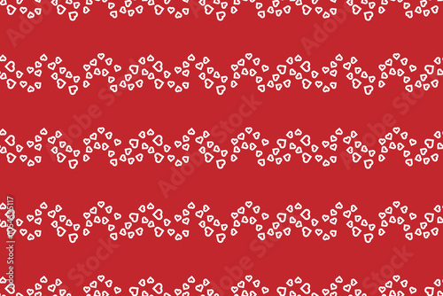 Vector seamless pattern Wrapping paper Textile Fabric typography 14 february White hearts horizontal lines like waves Red background Love day holiday Simple design