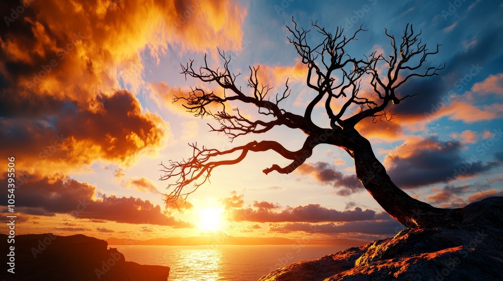 Lonely Tree Against a Stunning Sunset Background