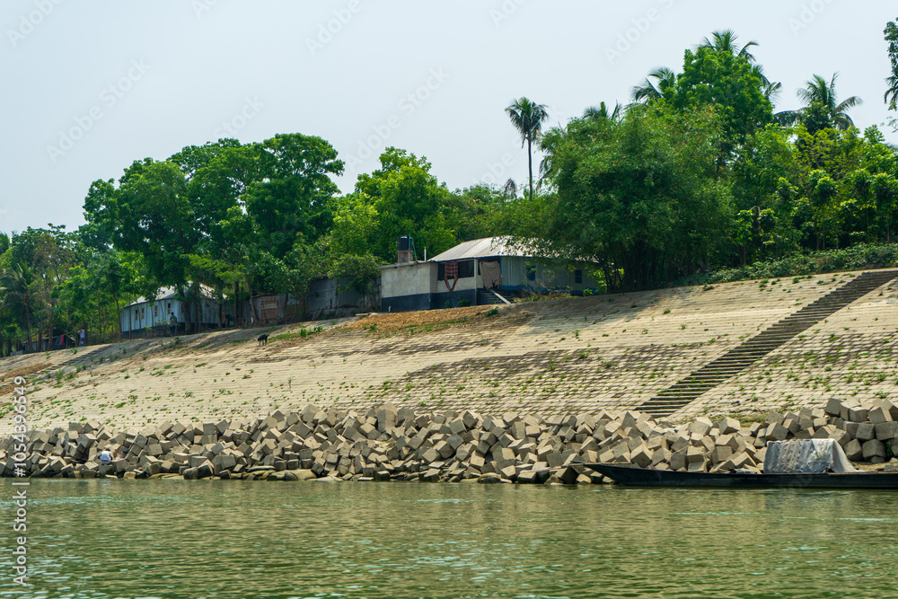 concrete cubes which serve as coastal protection from river erosion.