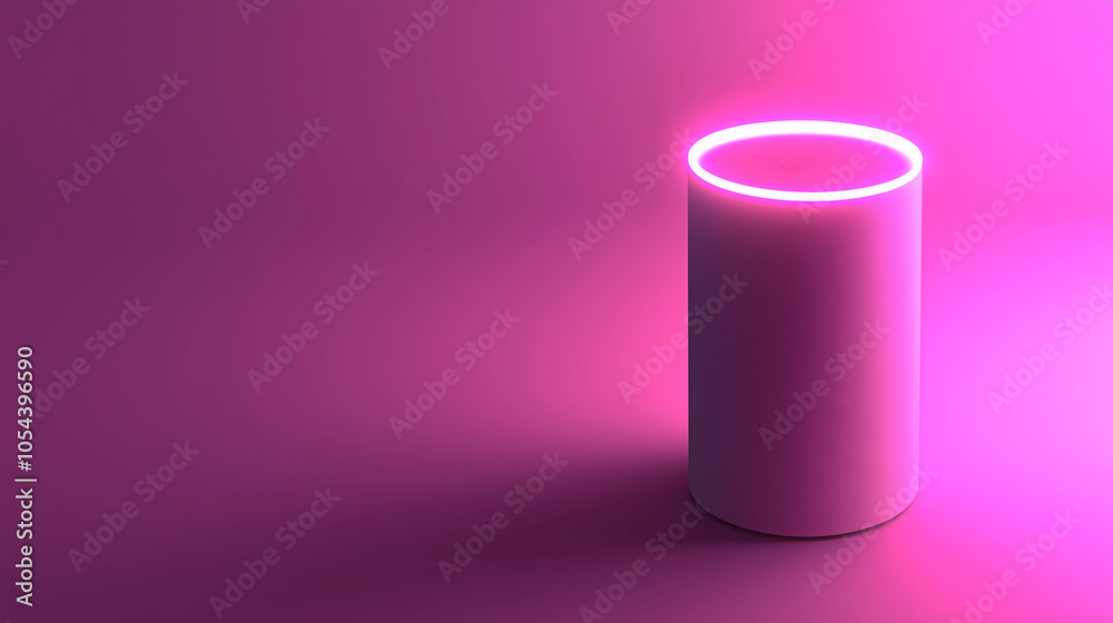Cylindrical smart speaker with light ring on top, illustration art Cylindrical smart speaker with light ring on top, illustration art