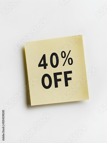 Black '40% OFF' Text on a Khaki Square Paper Note. White Background 